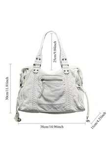 Women's Fashion Street Punk Retro Shoulder Bag, Large Capacity Y2K Biker Handbag, Vegan Leather City Commuter Bag, Detachable Strap Crossbody Bag, Suitable For Daily Use And Gatherings, Great Gift, New Ladies Handbag - White - View 3