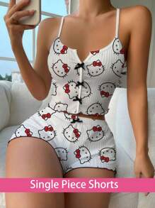Sanrio 1 pieza Pantalones de pijama estilo Hello Kitty, pantalones cortos de verano para mujer, ropa de dormir, pantalones cortos de descanso, pantalones de pijama con diseño de Hello Kitty