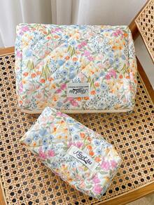 1个彩色花卉绗缝化妆包，多功能收纳袋，女孩化妆包，护肤可爱化妆包 - 彩色 - 查看 4