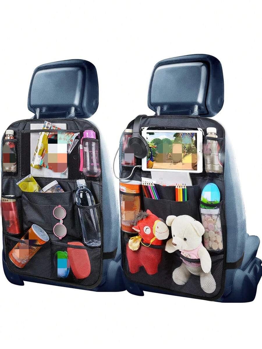 Backseat Organizer, Car Organizer, Backseat Organizer With USB/Headphone Jack, Car Backseat Organizer, Car Backseat Organizer For Road Trips, Snacks, Toys, Travel Accessories, 2 Pack - 黑色 - 查看 1