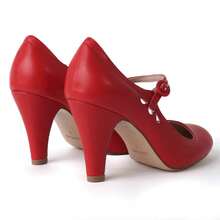Women Cutout Mary Jane Mid Heels – Round Almond Toe Vintage Cone Heel Pumps With Ankle Strap For Spring Summer Weddings, Parties, Bridesmaids, Office & Everyday Wear [Size Up Half Size] - 紅普 - 查看 4