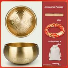 Handcrafted Copper Singing Bowl Set - Authentic Gold Hammered Design With Solid Wood Mallet & Burlap Drawstring Bag