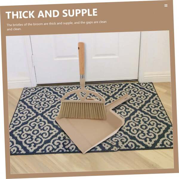 1pc Compact Broom And Dustpan Set - Natural Wood Color, Durable Material, Suitable For Sofa And Desk Cleaning, With Small Brush, Perfect For Home And Commercial Use, Suitable For All Users