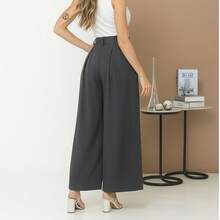WOMEN'S PANTS, WIDE LEG, HIGH WAIST, VALENTINE'S DAY PANTALONA - Dark Grey - View 4