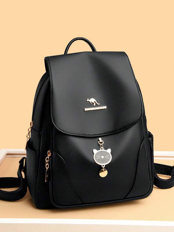 1pc Stylish Retro Large Capacity Double-Sided Zipper Classic Women's Backpack,PU Material,Women's Backpack With Cute Pendant, Mother's Day Gift, Suitable For Commuting To Work, Shopping, Travel, Shopping, Available In Ancora Red, Burgundy Red Or Black Or Dark Blue, Must-Have For Back To School, Must-Have Backpack For Travel, Surprise Gift For Mother's Day