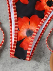 女士夏季花卉印花性感比基尼套装