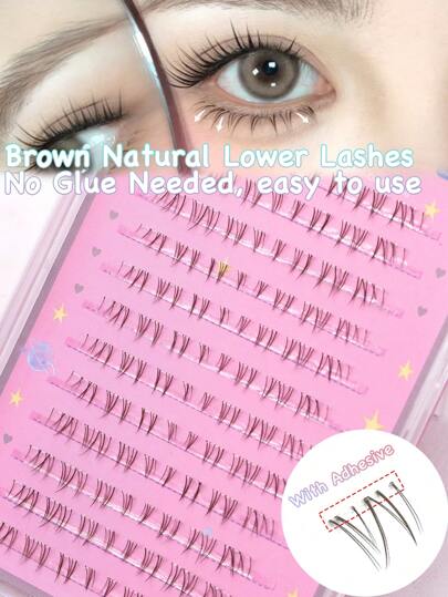 96 cúmulos de pestañas postizas inferiores de color marrón, autoadhesivas, naturales y suaves, sin pegamento, con banda transparente y vaporosa, DIY, look natural, regalos para mujeres y niñas