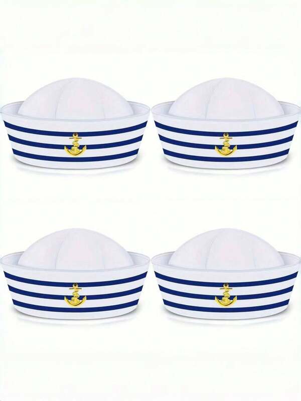 1 Set Assorted Striped Polyester Sailor Cap, Yacht Captain Hat, Party Hat, Sailor Accessories, Cosplay, Nautical Decor, Unisex Sun Hat, Beach Hat, Suitable For Summer, Adult Party, Cruise, Nautical Theme, Performance, Masquerade, Bar, Nightclub, Carnival, Christmas, New Year, Bachelor Party
