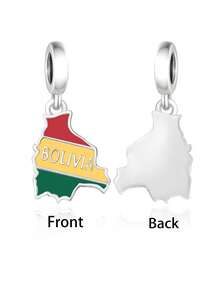 HuooNew 1pc Minimalist 925 Sterling Silver Map Charm Bead, Unisex Memorial Gift, DIY - Silver - View 22