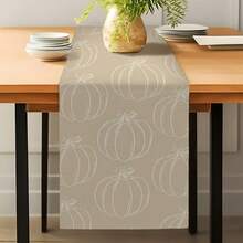 MEMNUN 1pc Latte Color Striped Pumpkin Print Polyester Table Runner, Table Decor, Home Decor, Kitchen Decor, Table Cloth Rectangle, Suitable For Kitchen, Dining Table, Home Party Decoration, Gift - Multicolor - View 5