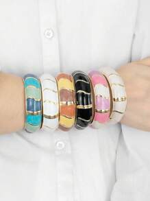 1 Stück Retro minimalistisches Armband aus Zinklegierung, vergoldet, mit buntem Harz-Emaille-Farbblock, breites, flaches, auffälliges Statement-Armband für Frauen, geeignet für Hochzeit, Ostern, Weihnachten, Diwali, Karneval, Nachtclub, Urlaub, Musikfestival, Party, täglichen Boho-Schmuck, Geschenk für Teenager, Erwachsene, junge Frauen