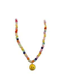 Collana con ciondolo a faccia sorridente in perline, collana da uomo minimalista e colorata, collana stile retrò elegante