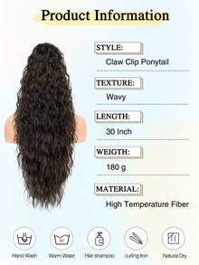马尾接发 30 英寸长卷发波浪形抽绳马尾接发 合成发夹接发 自然造型合成假发 女士适用 - 彩色 - 查看 3