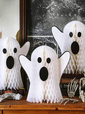 2PCS-Halloween White Ghost Honeycomb Ball, Large Ghost Decoration, Spooky Ghost Party Accessory, Halloween Honeycomb Ball, Halloween Party Table Decorations, Tray Statue Crafts, Honeycomb Ball Decorate Desktop Decorations Paper Party Supplies, Halloween,Christmas Decor
