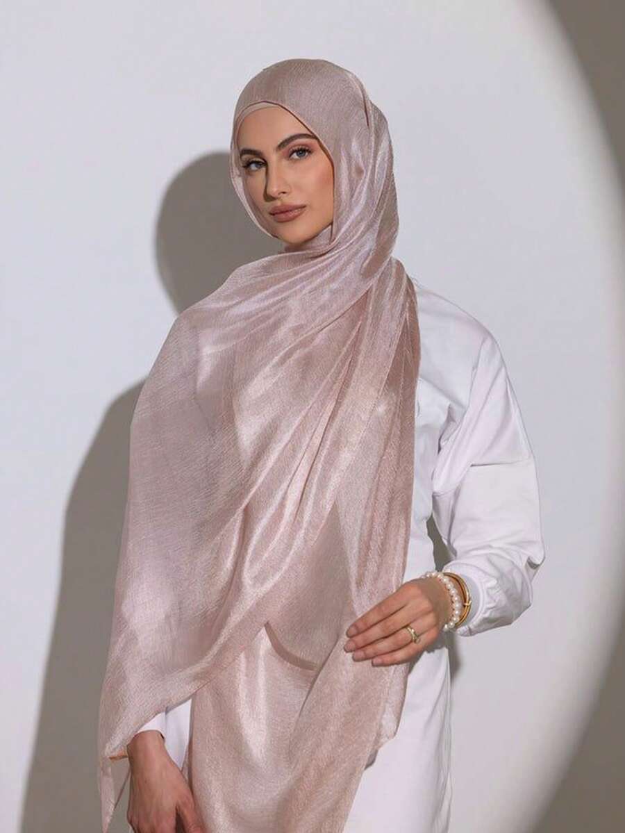 FADZOYLE 1 pièce Écharpe de couleur unie, texture satinée lisse et brillante, froissée, châle, enveloppe, hijab long et doux, peut être utilisé comme foulard/bandeau/couvre-plage d'été/sarong/accessoire pour cheveux, convient pour les occasions quotidiennes, les voyages, les mariages, les fêtes, les mariées, les vacances, la prière et le pèlerinage