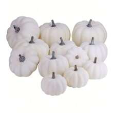 12pcs Assorted Size Rustic White Artificial Pumpkins, Suitable For Halloween, Thanksgiving Fall Decor, Harvest Display,Fake Plants