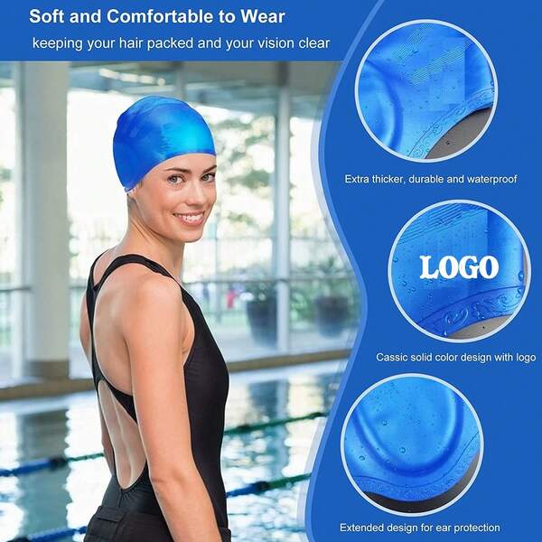 1 Stück/2 Stücke hochelastische, weiche Silikon Wasserdichte Schwimmkappen für Männer und Frauen, bequem zu tragen, passt sich der Kopfform an, dehnbar ohne den Kopf einzuengen, schützt die Ohren und hält lange Haare ordentlich