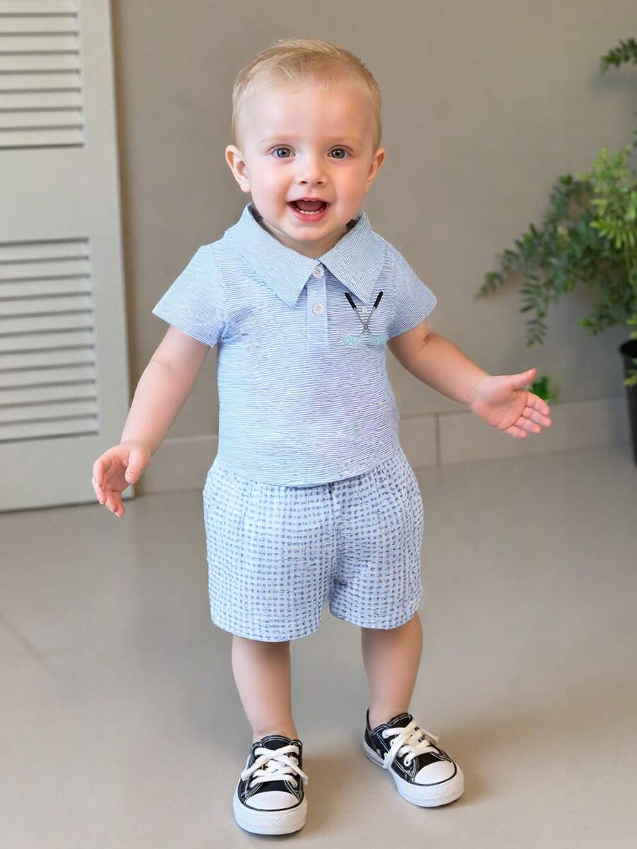 Toddler Baby Boy Girl Shorts Gingham Plaid Shorts Summer Casual Elastic Waist Shorts Pants Bottoms - 淺藍色 - 查看 1