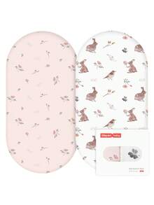 GLLQUEN BABY Bassinet Sheets 2 Packs, Breathable Cozy Fitted Mattress Sheet, Elastic Travel Crib Fashionable Floral Pattern, Cradle Sheets For Baby Boy Girls 32"X16"(Rabbit), Oeko-Tex Certificated