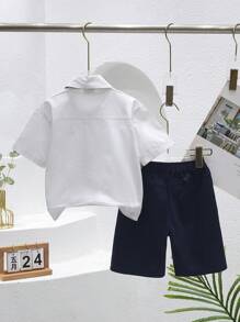 3pcs/Set Boys Summer Outfit: Loose-Fit Short Pants, White Shirt With Tie, Suit Set, Suitable For Party, Birthday, Gathering