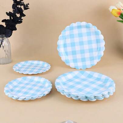 10/20/40/50 pezzi Piatti di carta a quadretti per feste,Set di stoviglie monouso per addio al nubilato,matrimonio, compleanno, picnic all'aperto (blu), Piatti di carta blu e bianchi