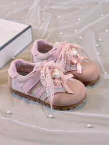 夏季儿童新款时尚凉鞋，透气网眼面料，防滑鞋底和鞋带，蝴蝶结，心形装饰设计，适合所有年龄段的儿童，儿童休闲，户外活动，家庭，更轻便舒适，带有可牢固固定的钩环设计 - 粉色 - 查看 4