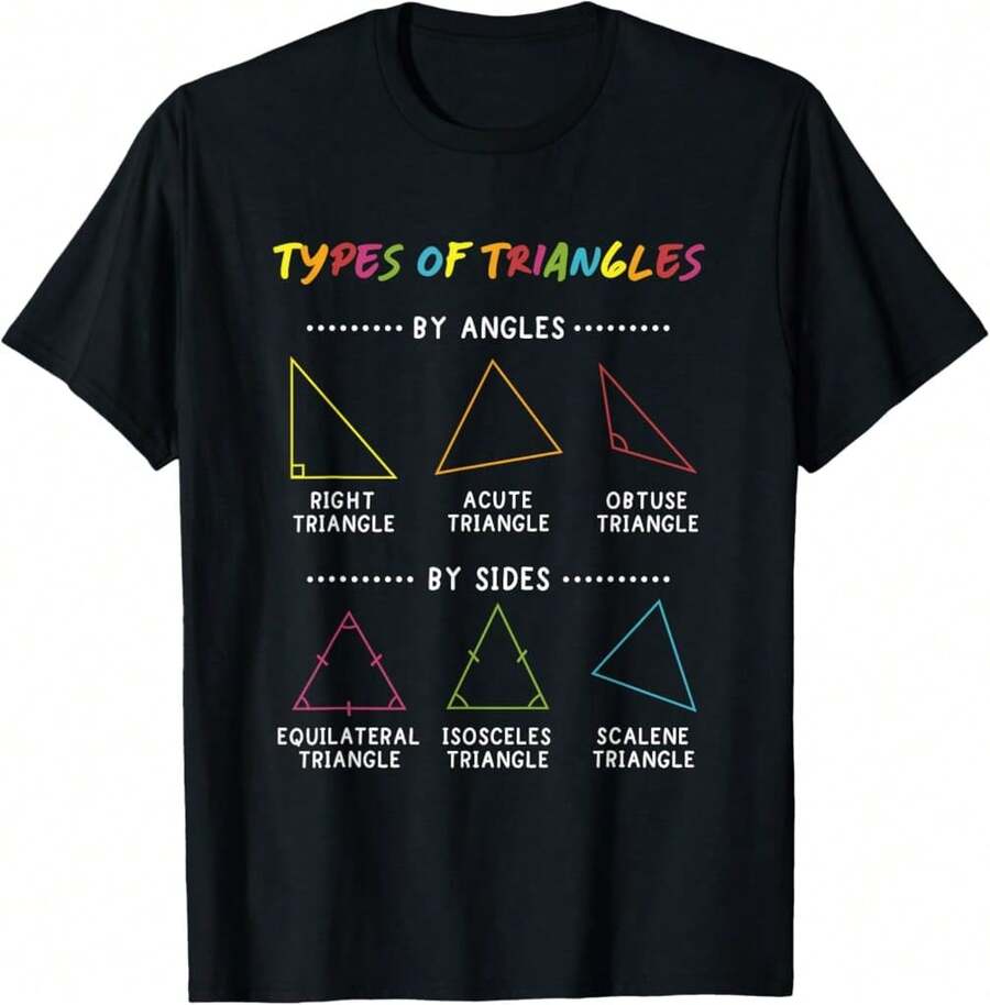 Types Of Triangles Math Geometry Tea Shape Education Soft Cotton Classic Cotton T-Shirt - Black - View 1