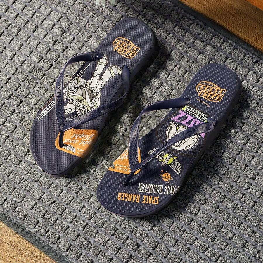 Miniso Series Men's Flip Flops Cartoon Anime Buzz Summer Anti-Slip Soft Bottom Thong Slippers Male Casual Outdoor Sandals - Blue - View 1