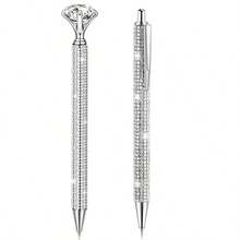 1-4pcs Creative Colorful Metal Sparkling Diamond-Embellished Ballpoint Pens With Retractable Nib, Suitable For School Office Writing Work, School Stationery, Gifts,Back To School .For Birthday Wedding Valentine's Day Gift