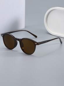 1pc Women's Round Frame Rivet Retro Fashion Fashion Glasses, Suitable For Daily, Vacation, Beach Use
