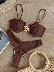 Bikinx 性感金属首饰纯色比基尼女士泳衣套装，适合夏季海滩度假