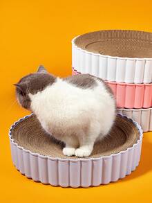 PETSIN 寵物用品貓躺墊,帶可更換墊子,圓形瓦楞紙抓板貓窩,貓咪玩具