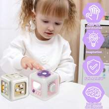1PC Busy Cube For Kids Sensory Busy Board Travel Toy For Toddlers Educational Leamning Toys Montessori Toys For Babies Sensory FingerTraining Birthday Gift,Accessories Random Color