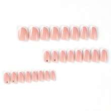 BATENG 24Pcs Medium Square French Tip Press-On Nails – Nude Pink Glossy Base With Classic White Tips & Single Rhinestone Accent, Reusable Full Cover Fake Nails For Women With Adhesive Tabs & Mini Nail File – Ideal For Daily, Work & Bridal Looks Nail Supplies Nails - Baby Pink - View 2
