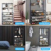 1pc Entry Coat Rack, 23.62" Wide Entryway Shoe Rack, Free Standing Clothes Hanger With 4/5 Tier Storage Shelves And 8 Double Hooks, Organizer For Living Room, Bathroom, Hallway (Self-Assembly Required)