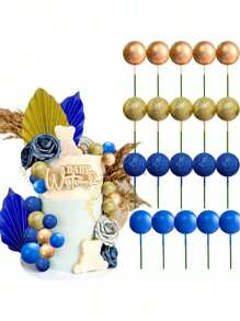 20 piezas Conjunto de decoración de pastel de cumpleaños bohemio, decoración de bolas de pastel rosa y azul, adecuado para decoraciones de pastel de cumpleaños, decoraciones de pastel de cumpleaños de hombres, decoraciones de pastel con tema de héroe, suministros de pastel DIY