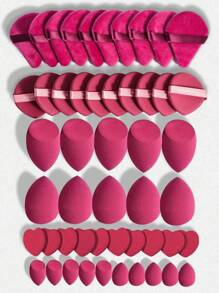 50/40/30/20/10/5pcs Makeup Kit, Including: 10 Pieces Of Liquid Makeup Sponge+10 Pieces Of Mini Liquid Makeup Sponge+10 Pieces Of Triangular Powder Puff For Loose Powder And Makeup Set+10 Pieces Of Air Cushion Powder Puff For Facial Makeup+10 Pieces Of Mini Air Cushion Powder Puff For Facial Concealer Makeup Cream And Foundation Cream Mixed Beauty Sponge