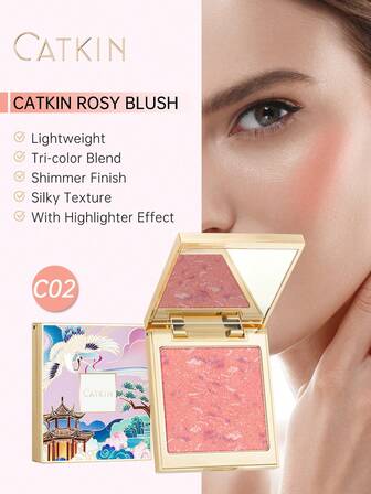 CATKIN Colorete en polvo, crea un rubor iluminador natural, paleta de colorete horneado suave y construible 2 en 1 C02 Cute Blush