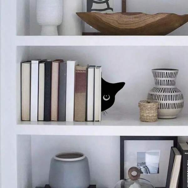 2pcs Cute Black Peeping Cat Metal Bookend, Creative Bookend Can Hold Books And CDs, Suitable For Home Office Bookshelf Desktop Decor, Christmas, Valentine's Day, Easter, Birthday, Housewarming Gift