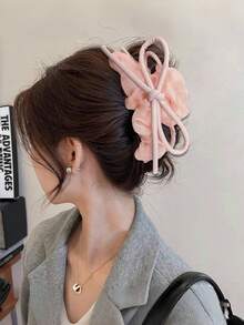 1 件女士柔软网状褶皱发爪夹，优雅蝴蝶结鲨鱼夹发夹头饰时尚发饰优雅发夹