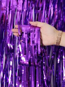 1/2/3/4件装紫色塑料浴帘背景幕布，万圣节主题撞色流苏丝带，适用于家庭派对房间装饰、门框窗户装饰、生日派对装饰，适合节日庆典、万圣节背景幕布、万圣节礼物、万圣节服装派对装饰、元素装饰，营造节日氛围，派对礼品 - 紫色 - 查看 4