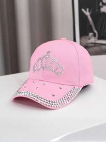 Șapcă de baseball decorată cu stras și broderie coroană, 1 buc., multicoloră, mărime reglabilă, potrivită pentru adulți și copii de 10+ ani, versatilă pentru scene precum camping în aer liber, pescuit, protecție solară, ciclism, călătorii