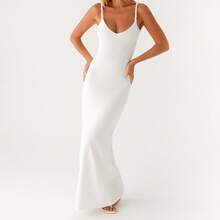 Women's Twisted Straps Bodycon Long Maxi Dress Summer Sleeveless Spaghetti Straps Slim Fit Deep V-Neck Backless Cami Dress Party Clubwear Holiday Beachwear Solid Color Tank Dress Sundress - 白色 - 查看 4
