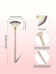 3pcs Fan-Shape Highlighter Brush, Soft Fan-Type Makeup Brush, Strong Powder Picking Ability, Quickly Sets Makeup On Large Areas, Fine And Soft, Suitable For Highlighting And Setting, Fan-Shaped Head Easily Highlights
