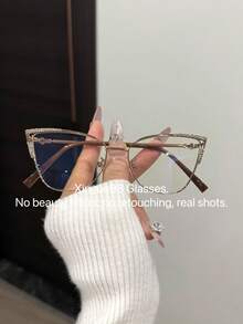 1 pièce Lunettes de mode de luxe pour femmes avec strass en forme d'œil de chat, convient pour assortir, décorer, les trajets quotidiens, la protection des yeux et l'anti-fatigue