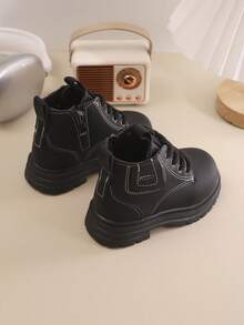 儿童靴子秋冬新款系带拉链款时尚大方轻便户外登山靴 - 黑色 - 查看 2
