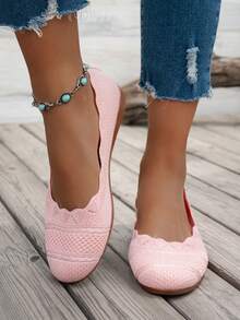 Giày lười Ballerina đế bằng thoáng khí chống trượt thời trang thu/đông cho nữ, giày lười màu đen thoải mái khi lái xe đi làm - Hồng - Xem 3