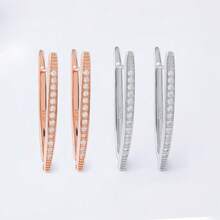 1 对时尚简约 925 纯银方晶锆石几何三角形吊坠耳环，适合女士，适合派对、度假、婚礼 - 玫瑰金 - 查看 6