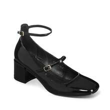 WEIDE Zapatos para mujer tipo Mary Jane de tacón medio, zapatillas de tacón elegantes para estudiantes y mujeres jóvenes, combinan con vestidos y faldas, ideales para ocasiones formales y eventos sociales - Negro - Ver 4