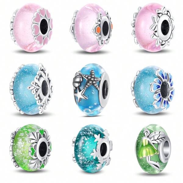 1 pezzo 925 argento sterling zucca, perline di vetro e Lucite con effetto luminescente e cambio di colore per bracciali, creazione di gioielli fai da te, regali per appuntamenti, gioielli stile dolce, regali di gioielli per uomini e donne